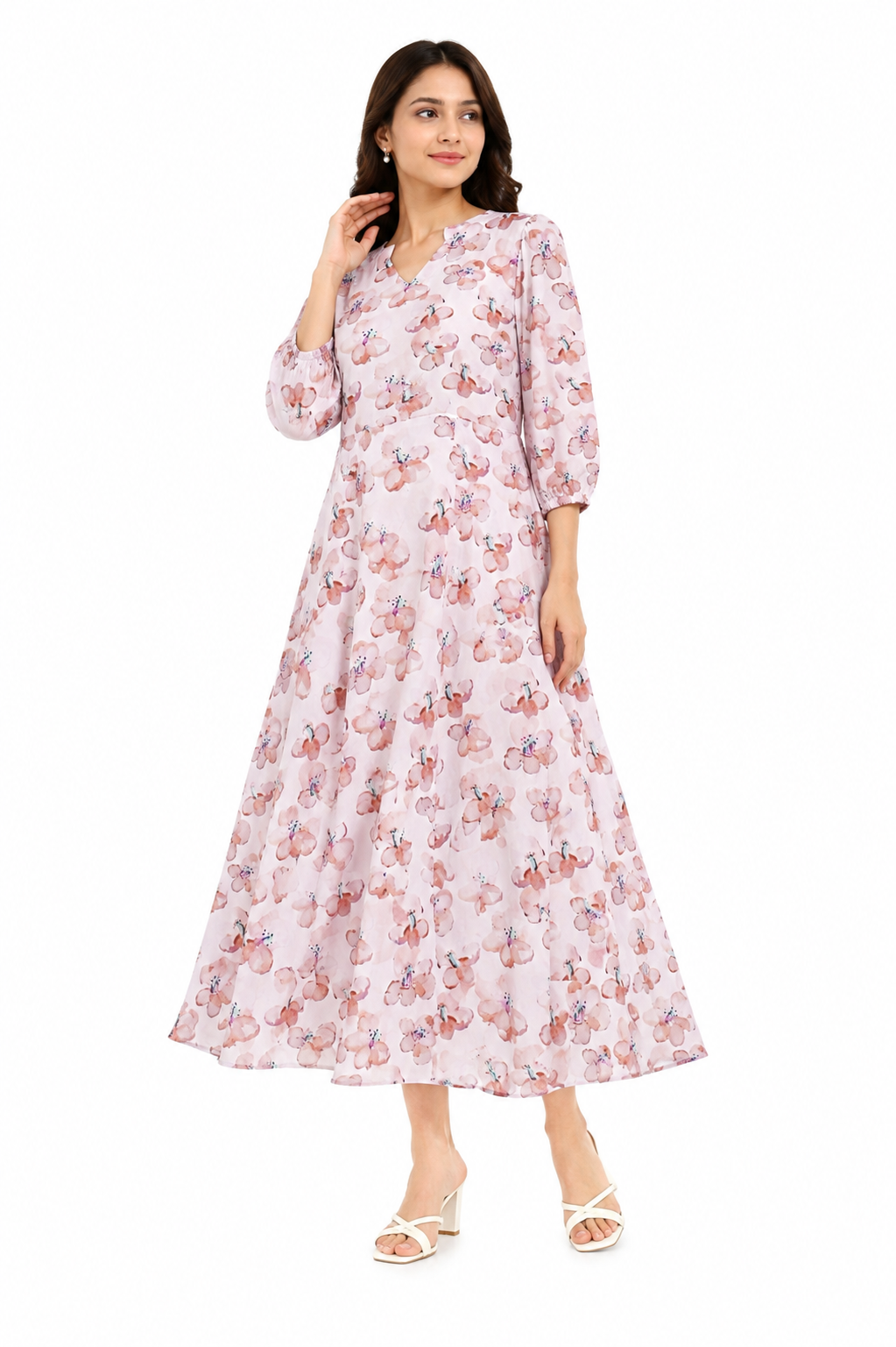 PRINTED LIGHT BROWN FROCK Reality