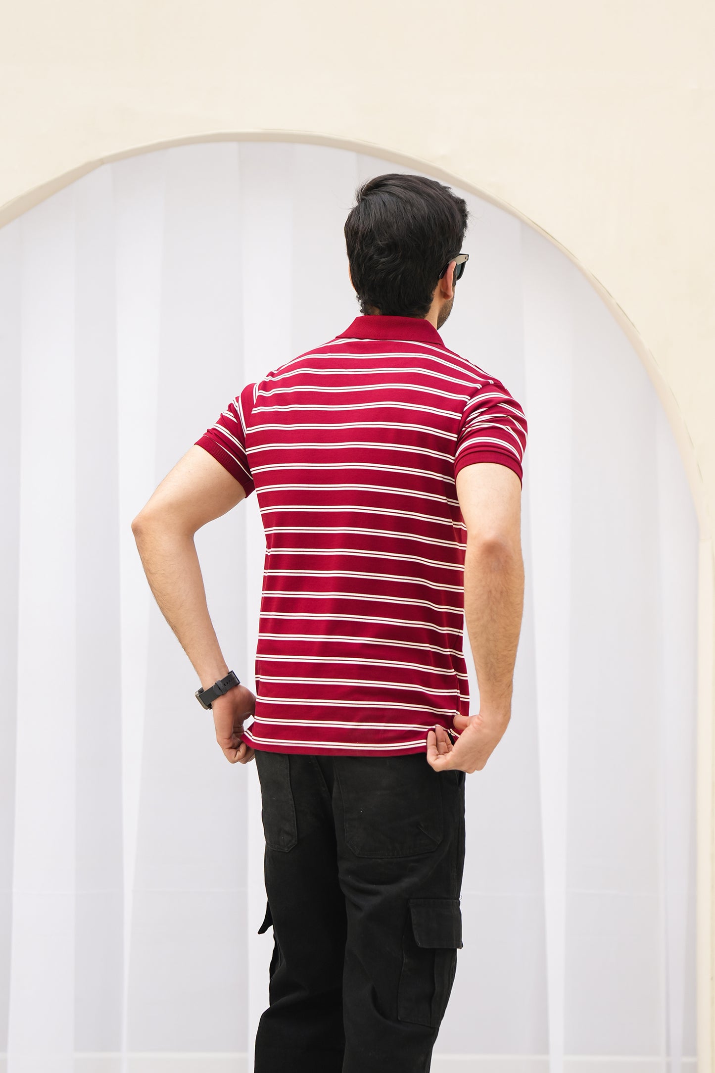 MEN MEHROON Strip Polo Shirt Reality