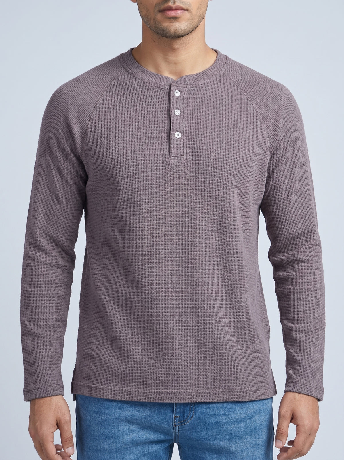 Henley Neck Waffle Tee - Charcoal