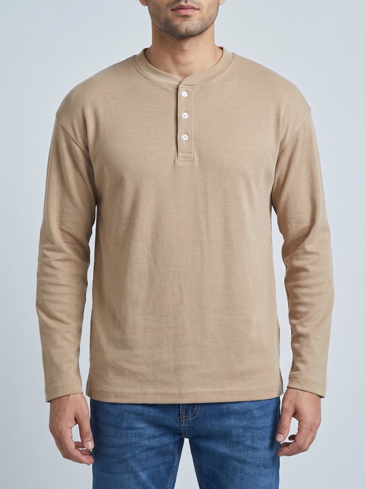 HENLEY NECK BROWN TEE