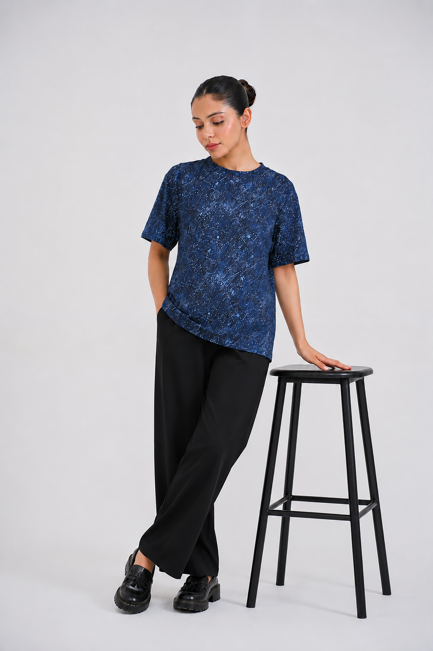 LADIES DOWN SHOULDER NAVY T-SHIRT