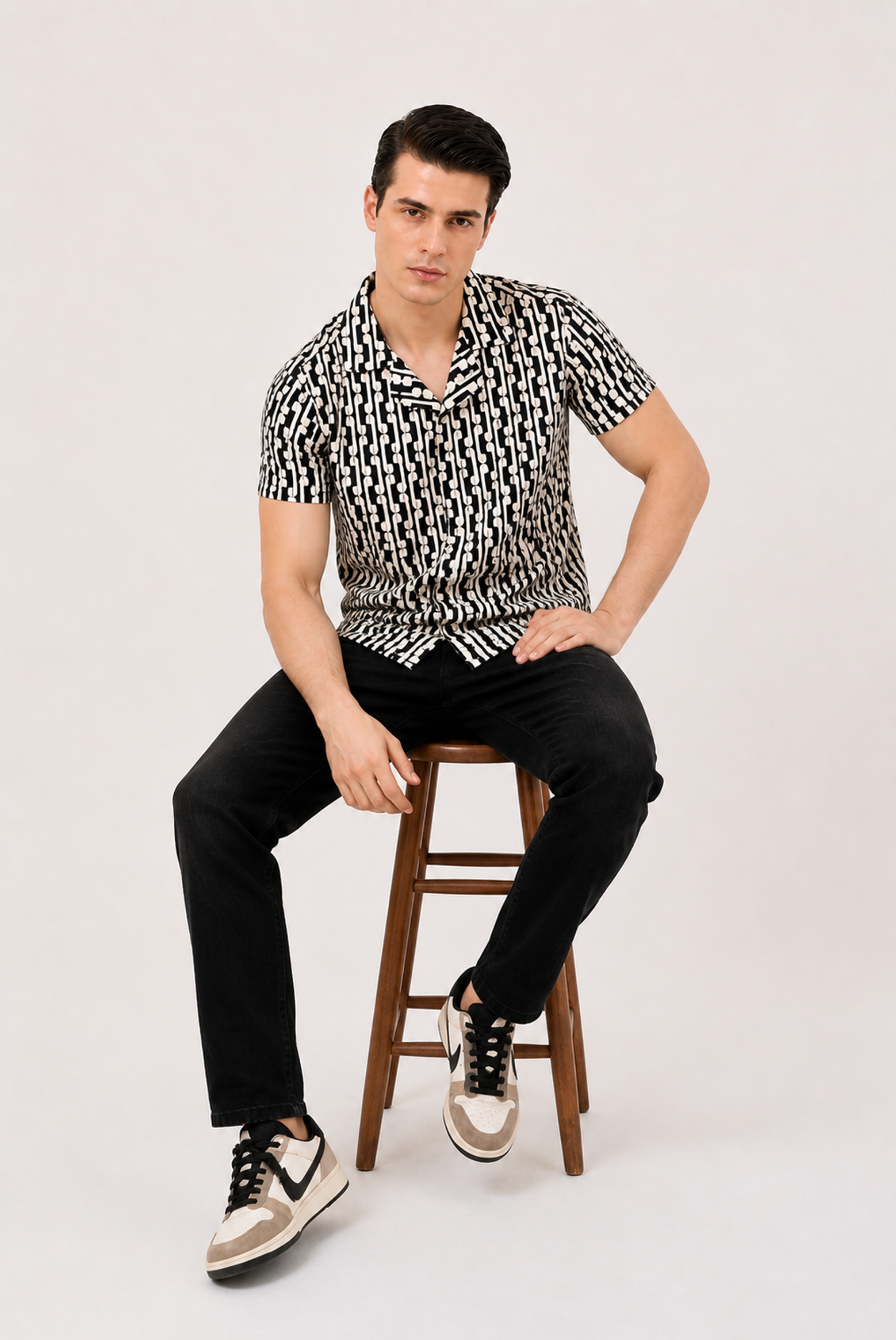COAT COLLAR CHECK BLACK CASUAL SHIRT Reality