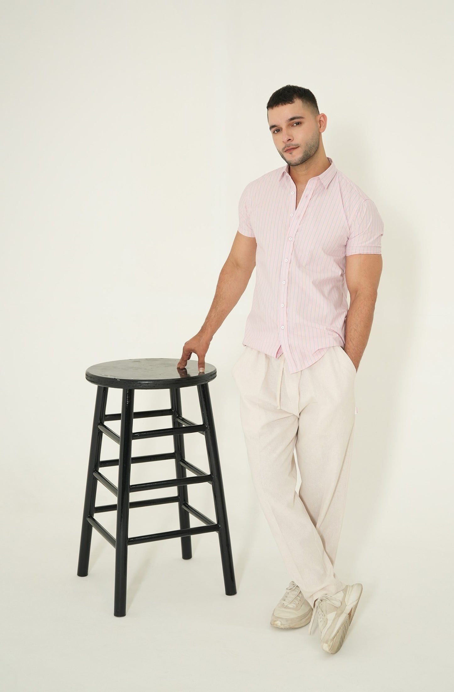 PINK STRIPED H/S CASUAL SHIRT