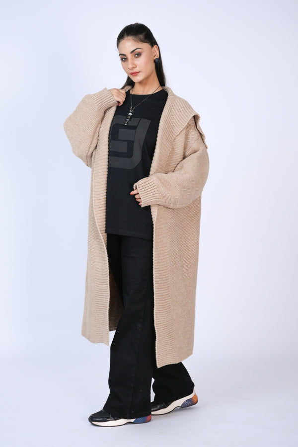 Oatmeal Hooded Longline Cardigan