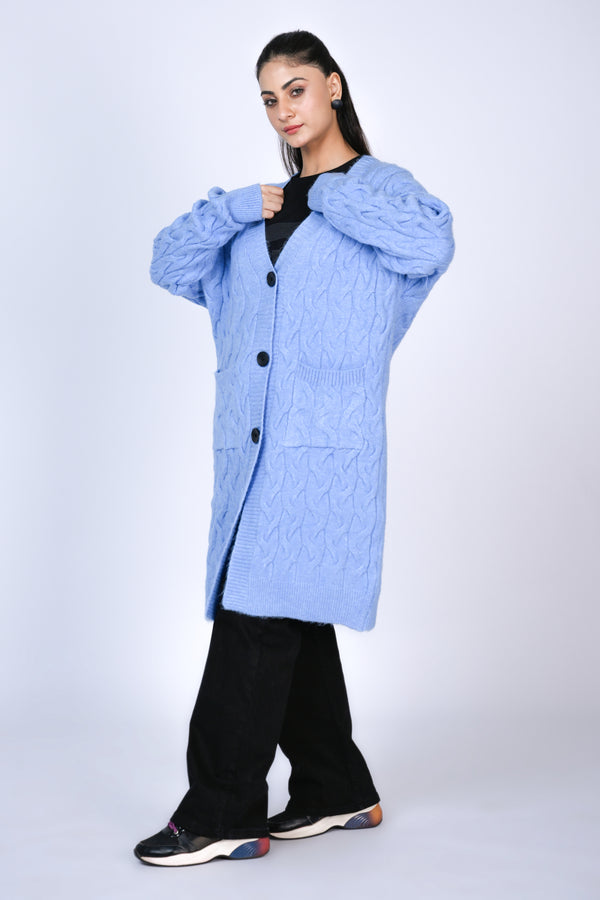 Winter Serenity: Soft Blue Cable Knit Comfort Reality