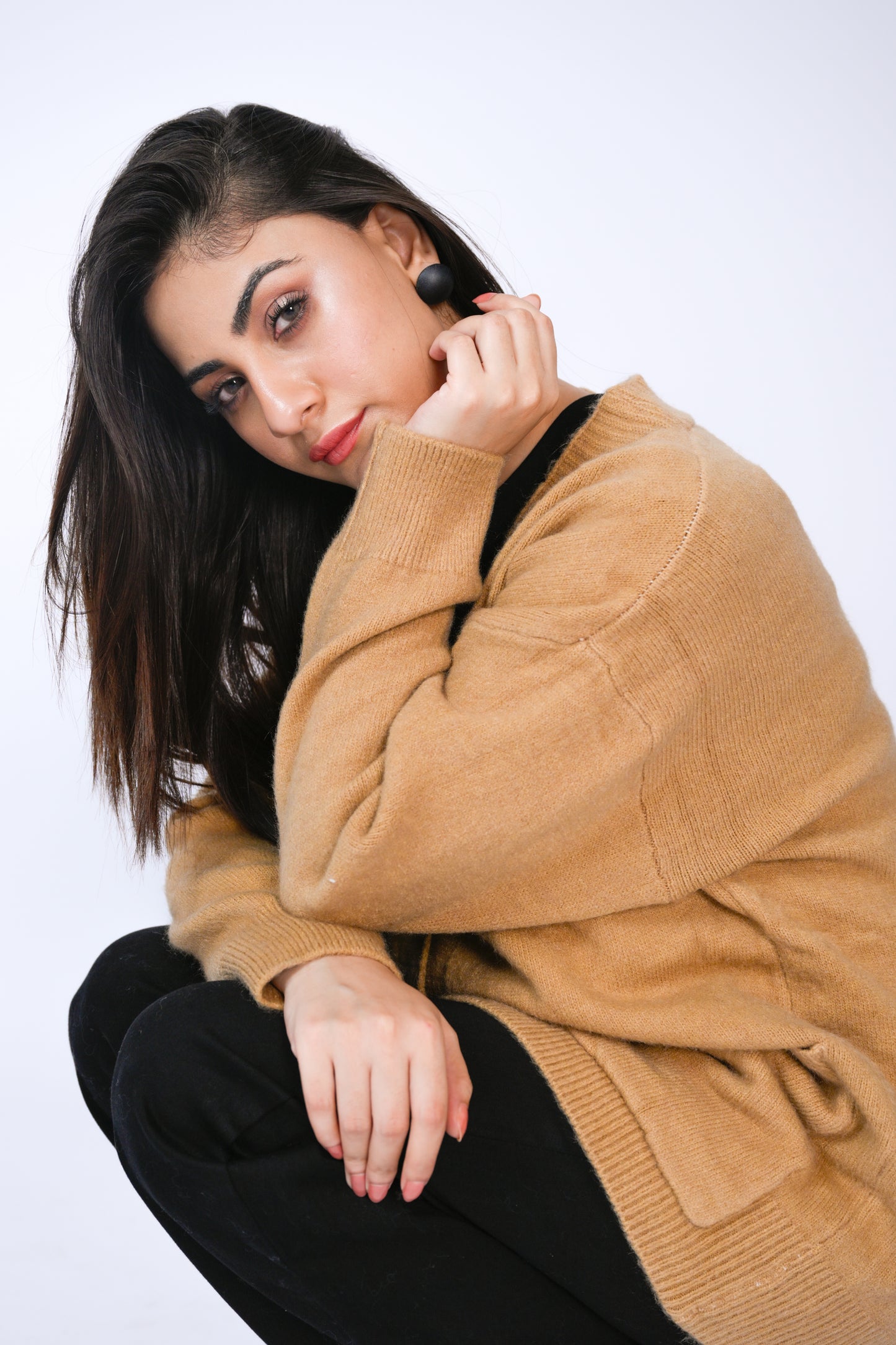 Knit Cardigan in Camel Reality