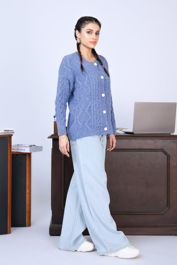 Powder Blue Cable Knit Cardigan