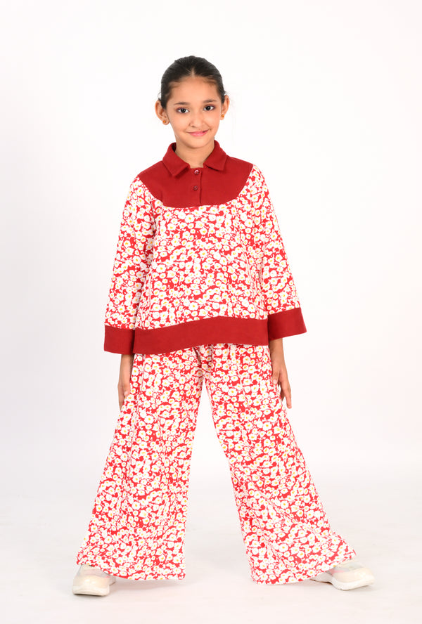 Red Floral Print Co-Ords for Kids Reality