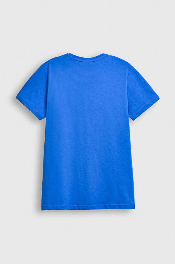 Reality Men's Blue Cotton T-Shirt – Bold 'PERSPECTIVE' Vertical Side Print Reality