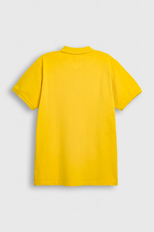Reality Men’s Polo T-Shirt – Solid Yellow Cotton Pique with Embroidered Logo Reality