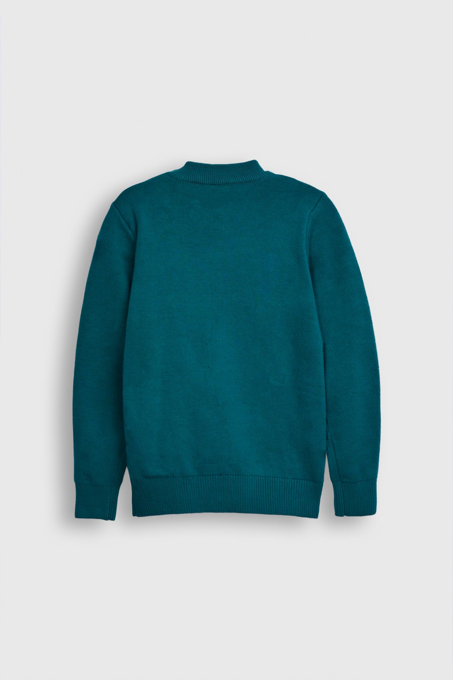 Teal Robot Knit Sweater with Houndstooth Pattern Reality