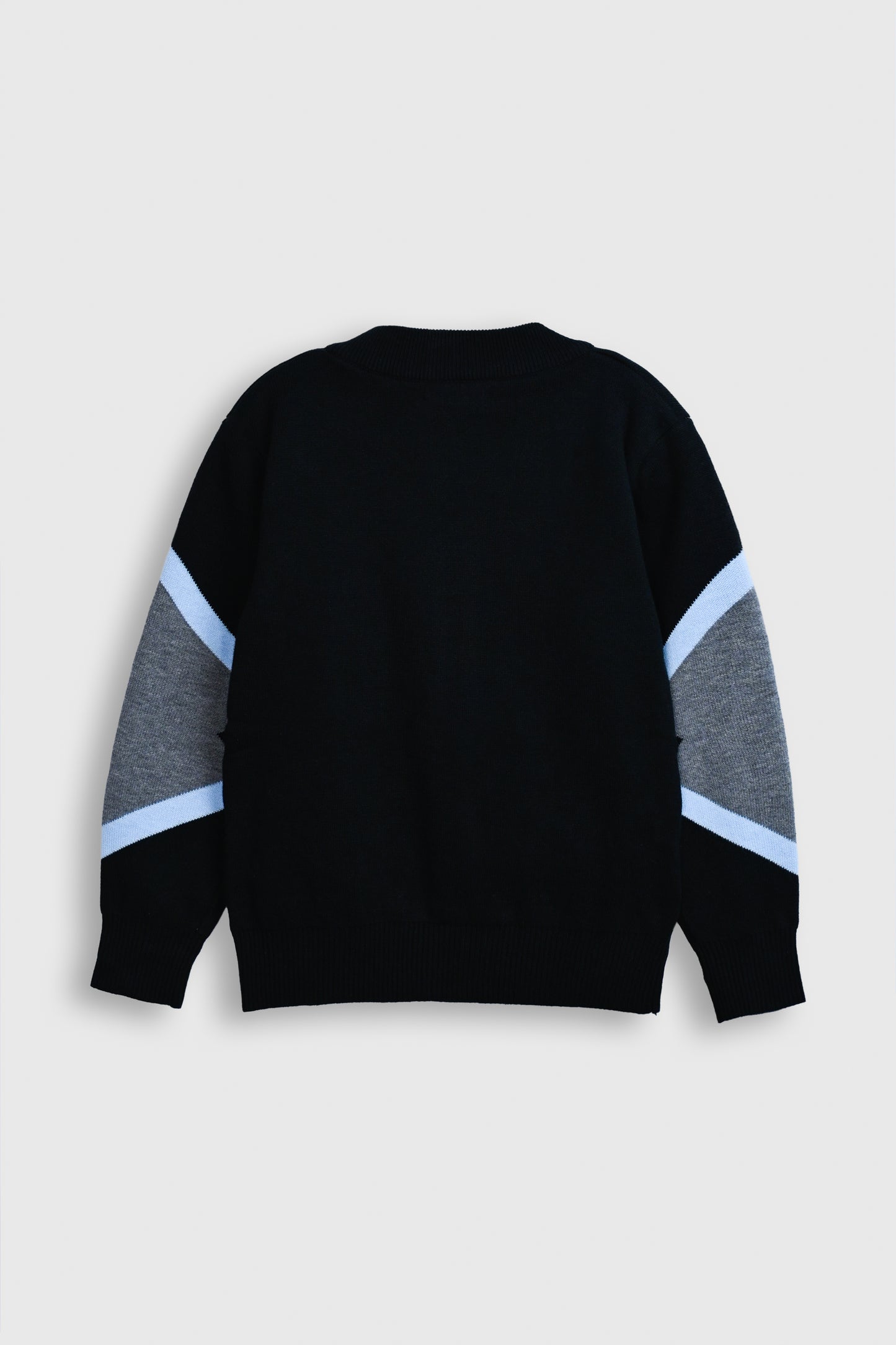Bold Geometric Zip-Up Sweater in Black and Blue Reality