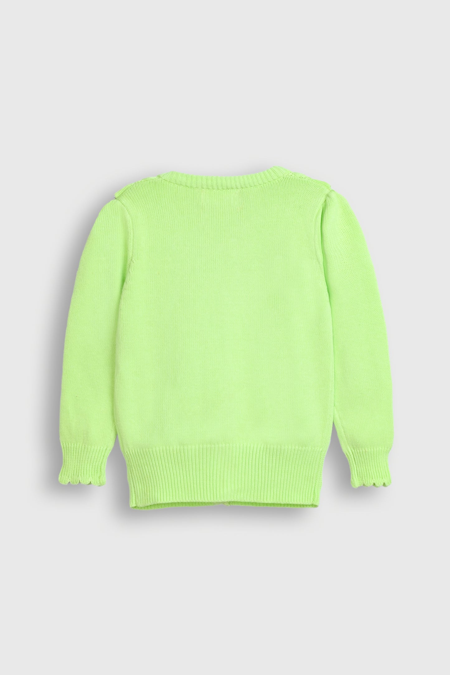 Bright Green Cardigan with Ruffles and Diamond Buttons Reality