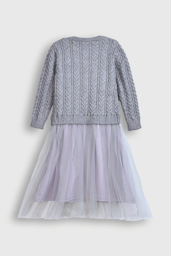 Grey Cable-Knit Sweater with Tulle Skirt Dress Reality