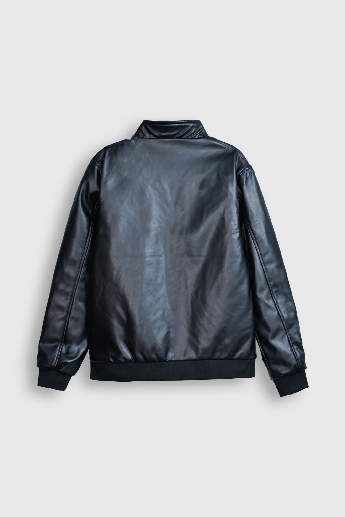 Midnight Noir Faux Leather Bomber Jacket Reality