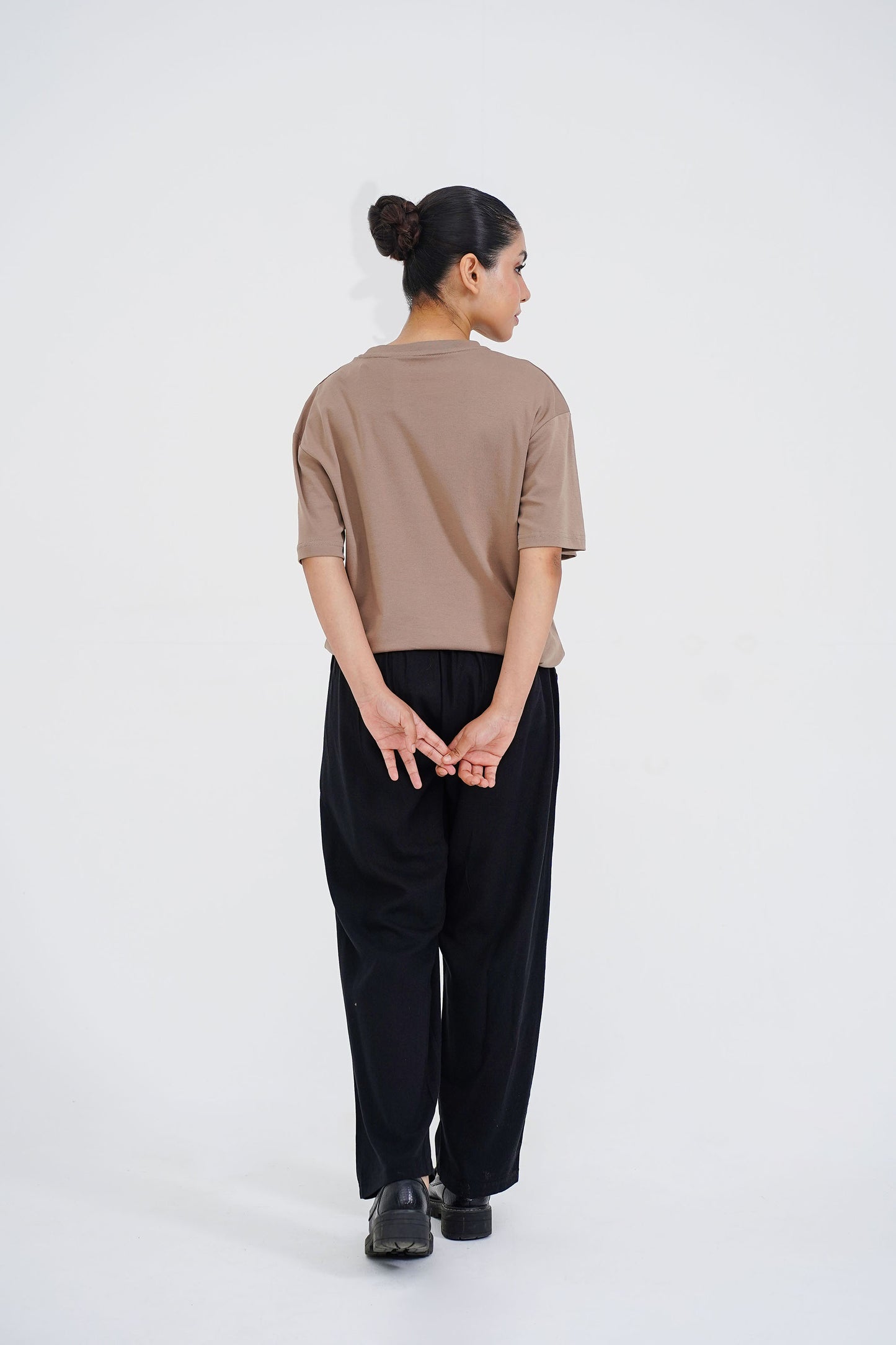 LADIES DOWN SHOULDER BROWN T-SHIRT