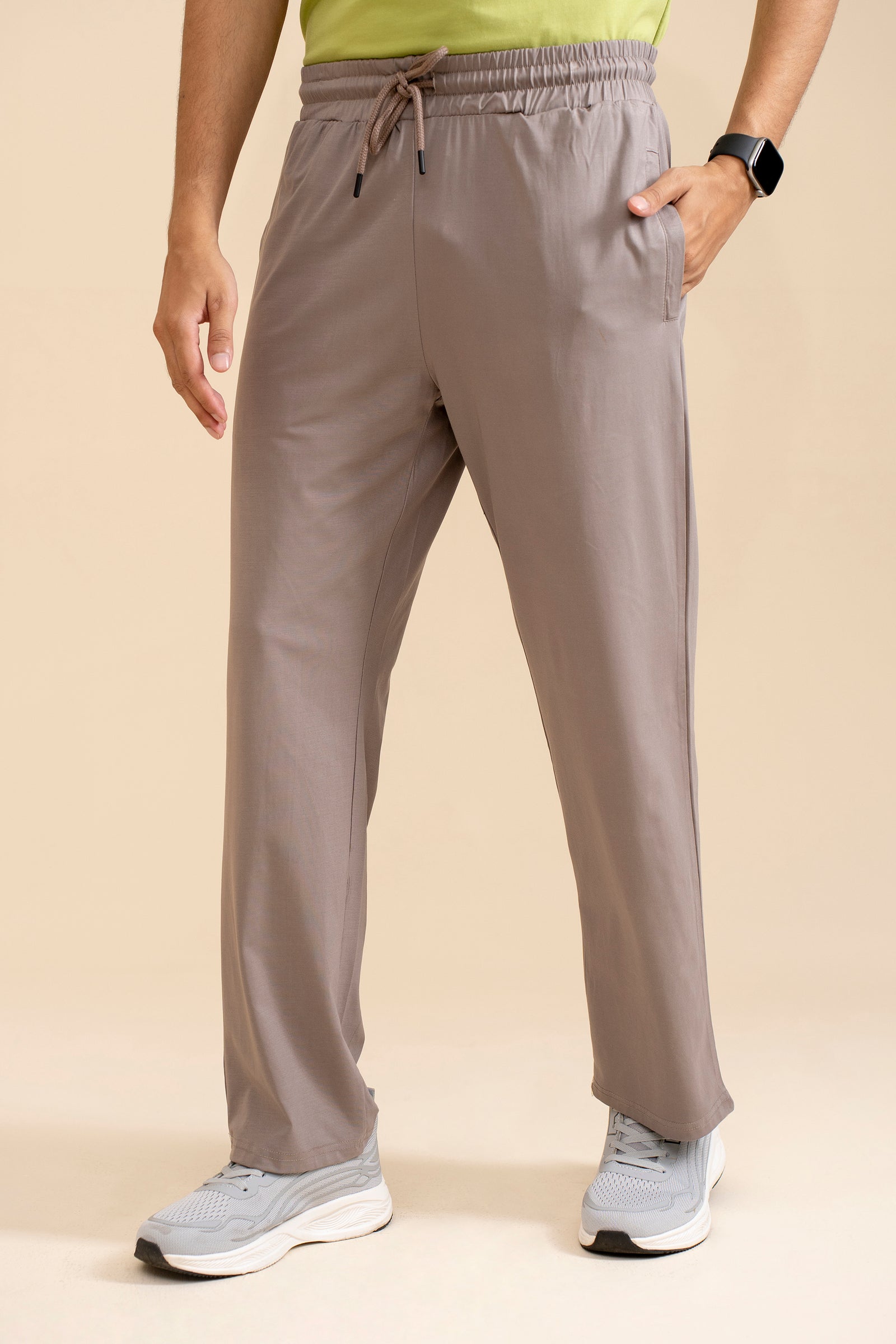 LIGHT BROWN INTERLOCK KNITTED TROUSER Reality