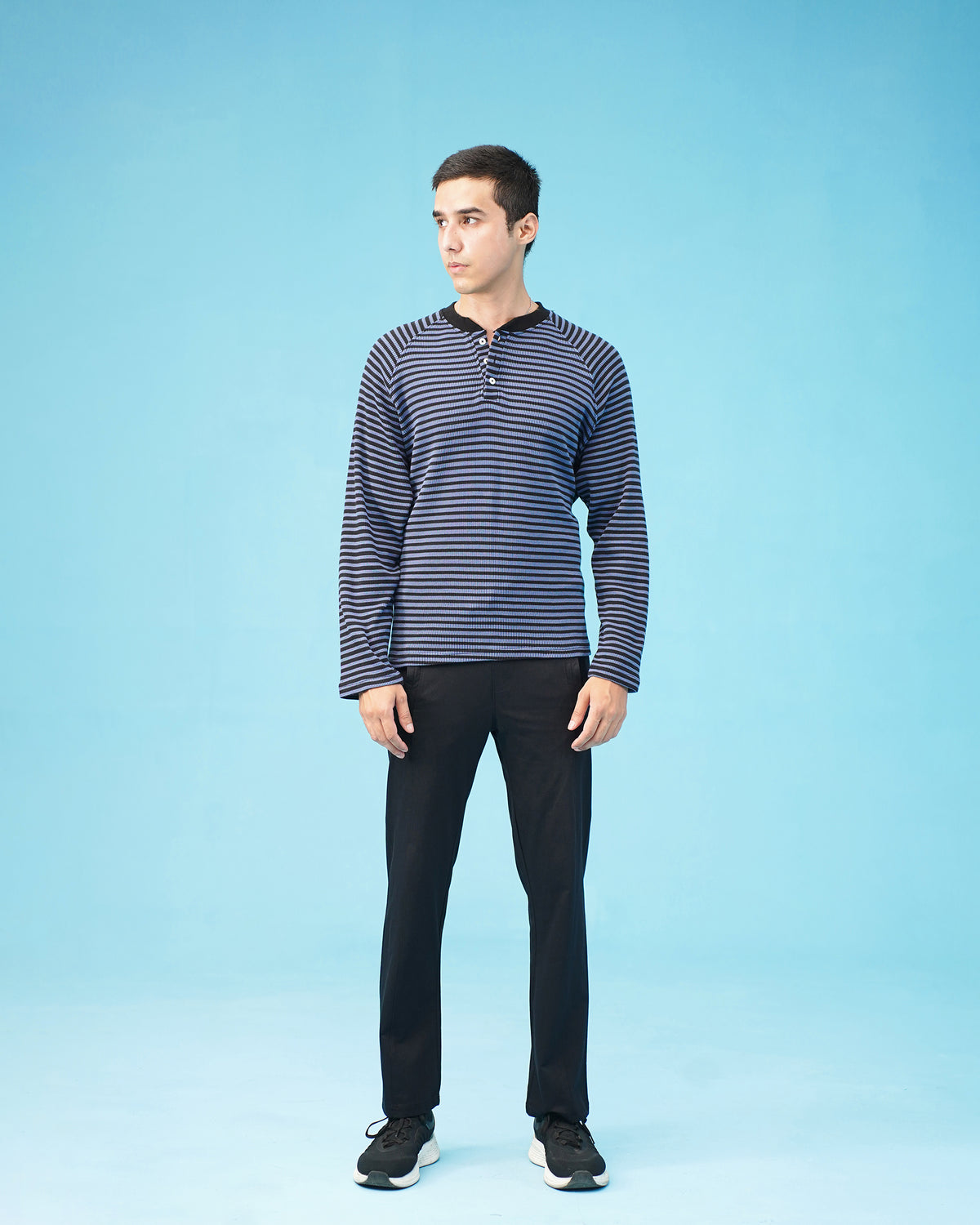 Henley Neck Waffle Tee - Navy
