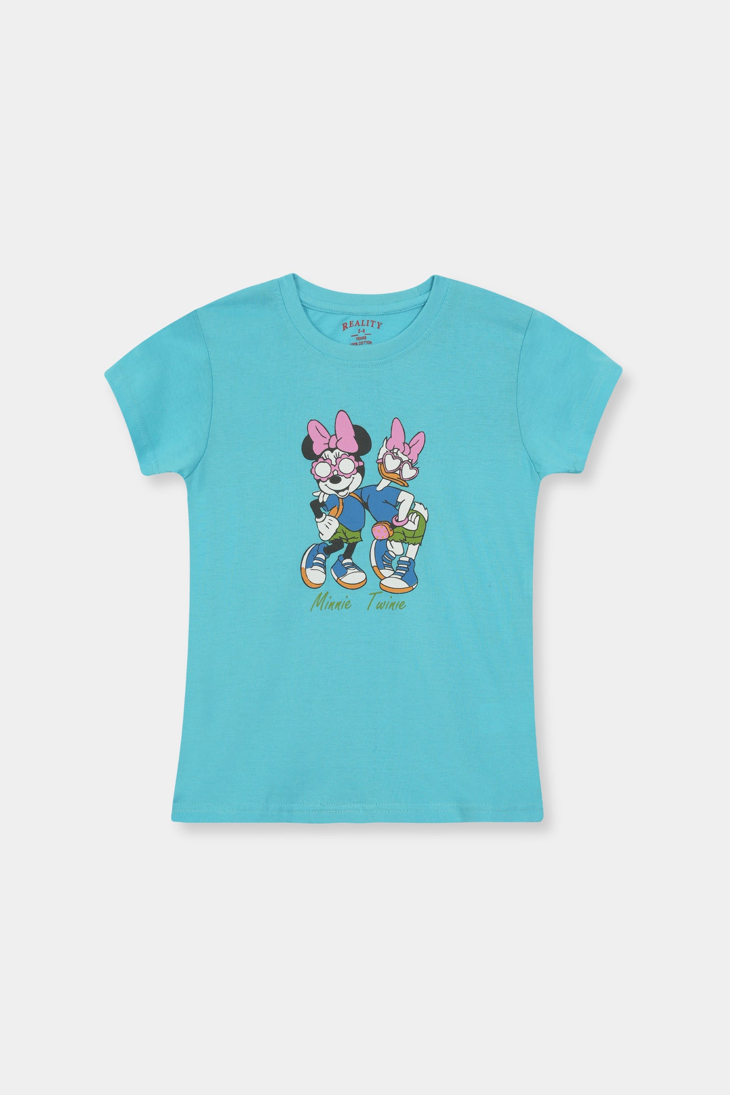 Minnie & Daisy Cartoon Print Blue T-shirt for Girls Reality