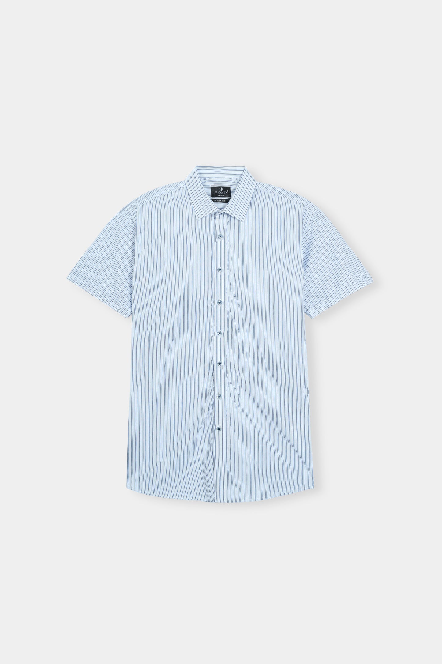 Blue and White Striped Short Sleeve Shirt Reality