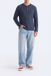 Henley Neck Waffle Tee - Navy