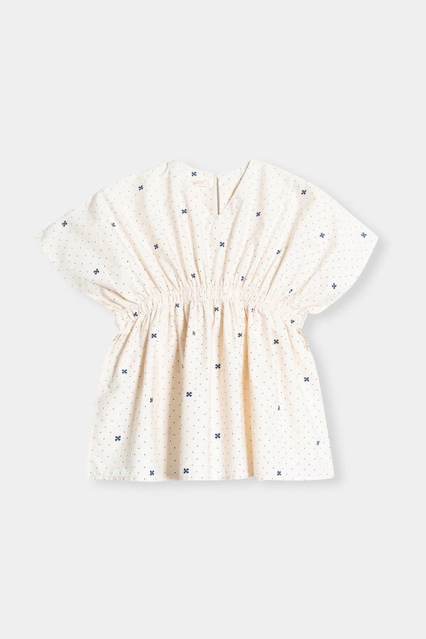 Cream Floral Print Puff Sleeve Dress with Elastic Waist Reality