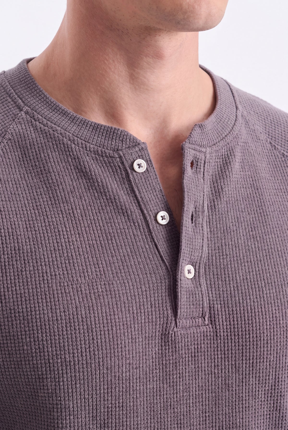 Henley Neck Waffle Tee - Charcoal Reality
