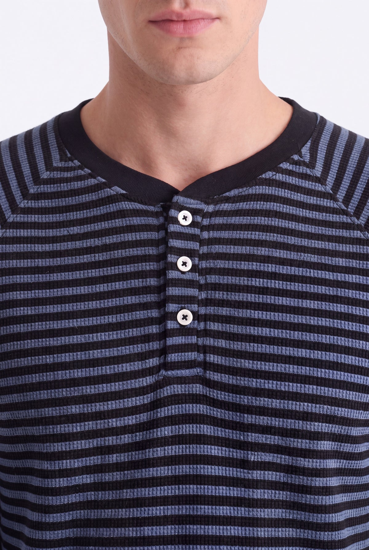 Henley Neck Waffle Tee - Navy Reality