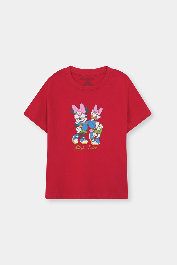 Minnie & Daisy Cartoon Print Red T-shirt for Girls Reality