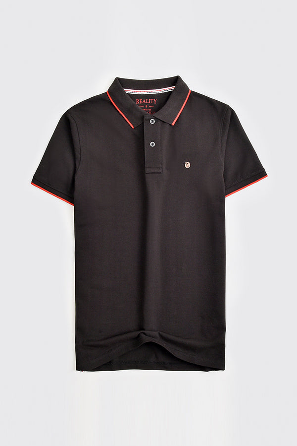 Black Pique Tipping Polo