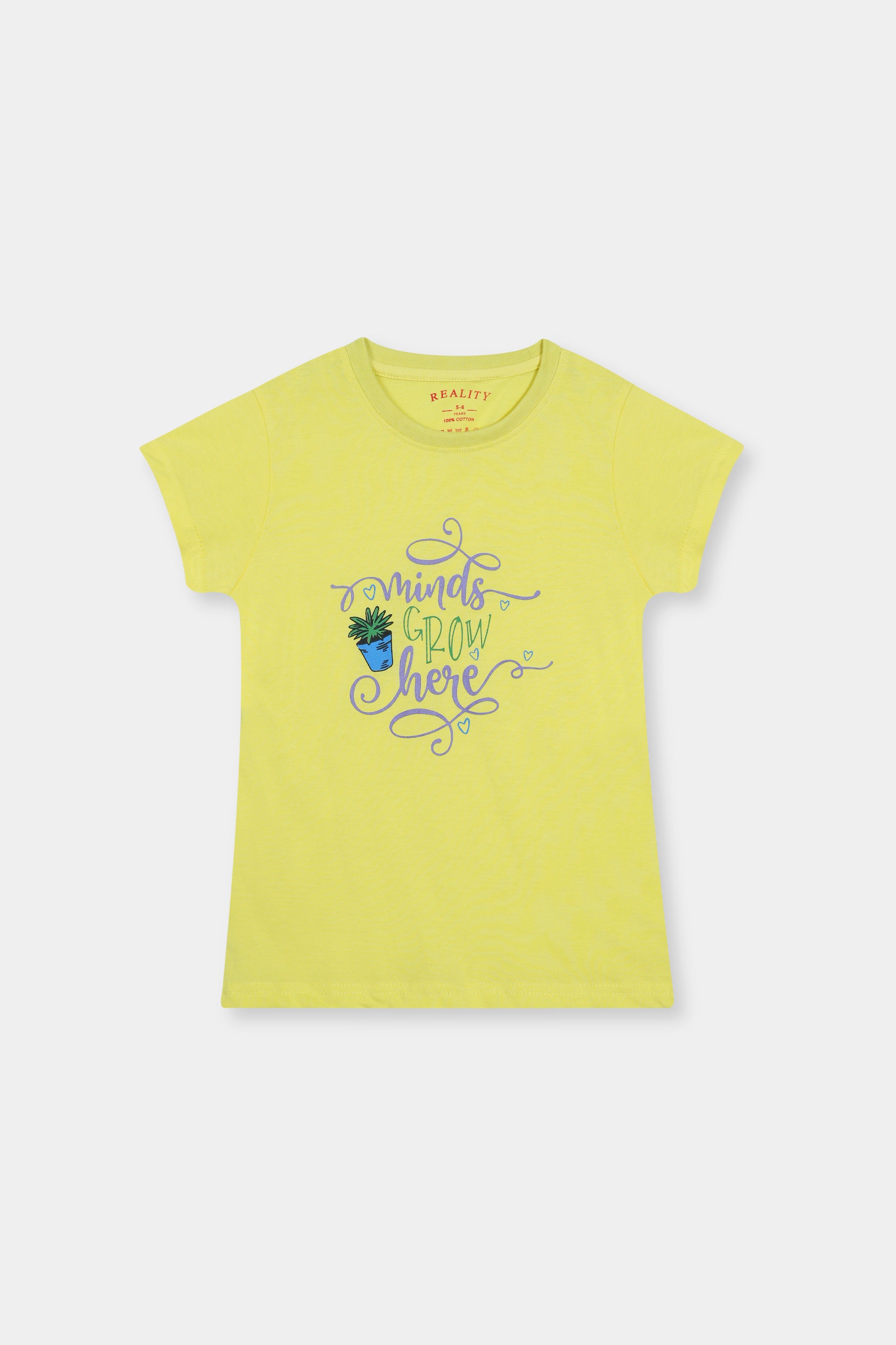 Yellow Graphic Tee – 'Minds Grow Here' with Potted Plant Design Reality