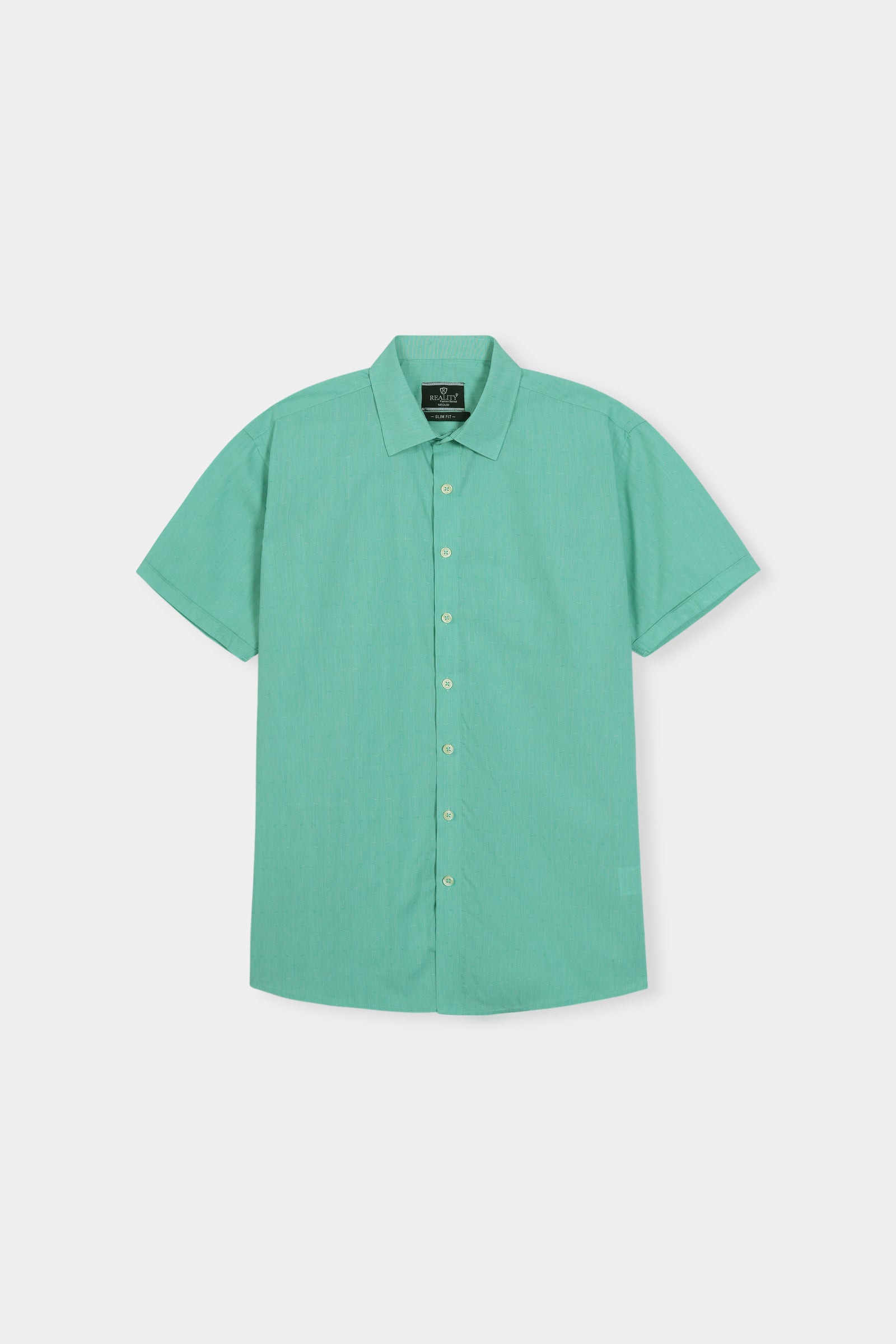 Men's Casual Short Sleeve Green Button-Down Shirt Reality