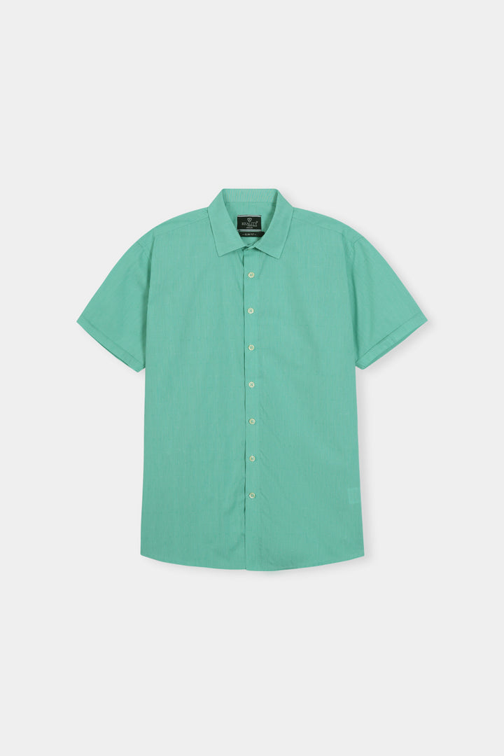 Men's Casual Short Sleeve Green Button-Down Shirt Reality