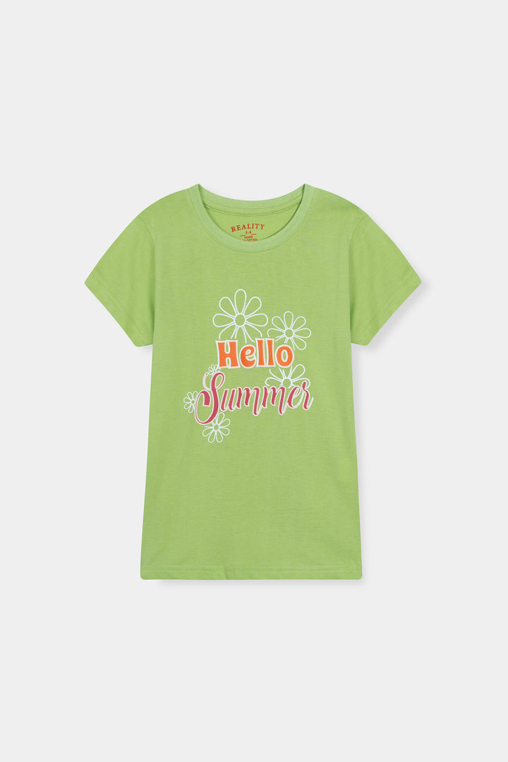 Green 'Hello Summer' Graphic Tee with Floral Design Reality