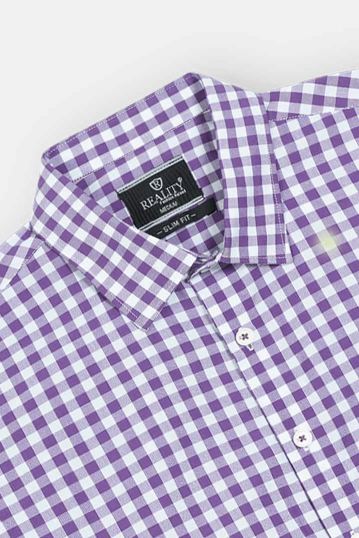 Purple Gingham Checkered Short Sleeve Button-Down Shirt Reality