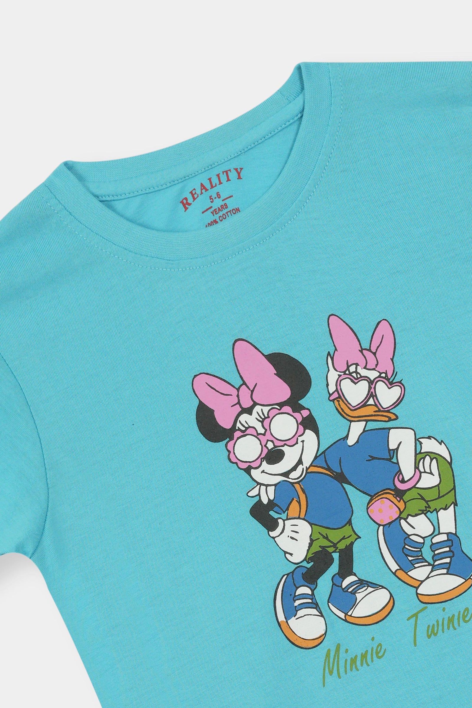 Minnie & Daisy Cartoon Print Blue T-shirt for Girls Reality