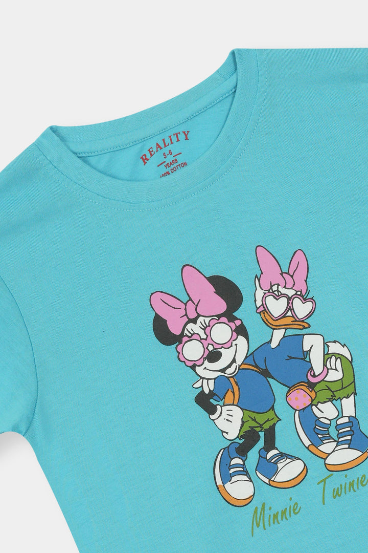 Minnie & Daisy Cartoon Print Blue T-shirt for Girls Reality