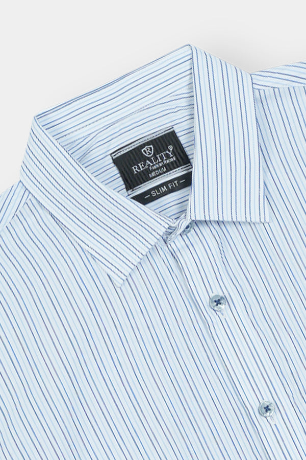 Blue and White Striped Short Sleeve Shirt Reality