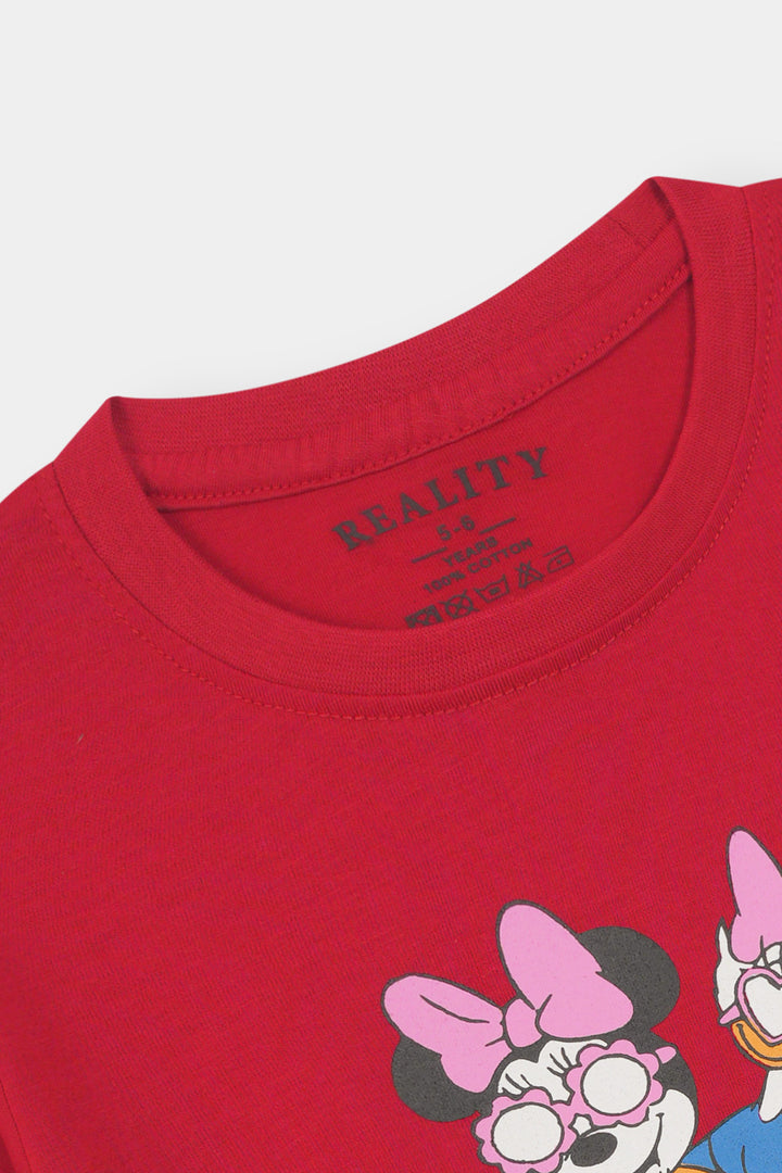 Minnie & Daisy Cartoon Print Red T-shirt for Girls Reality