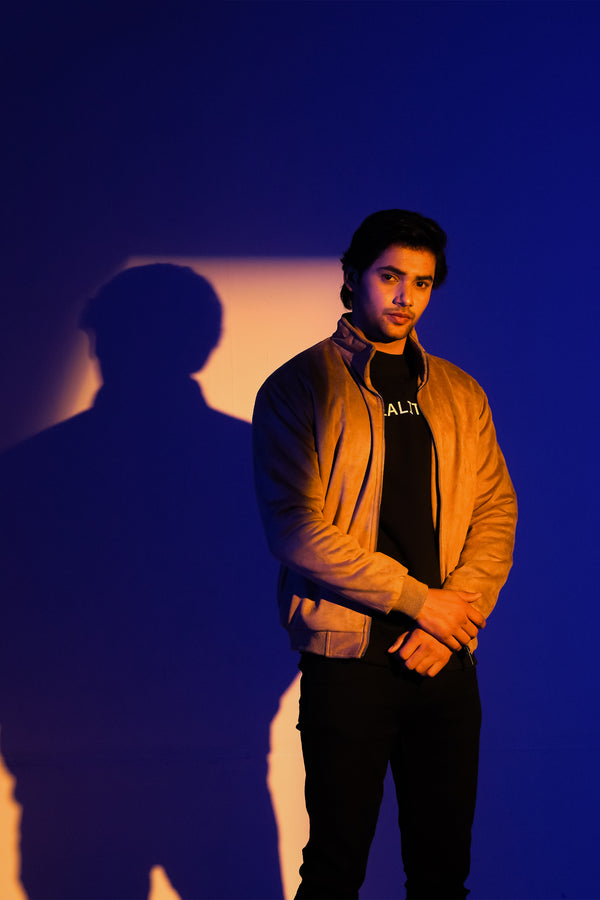 Earthbound Mocha Suede Bomber Jacket Reality