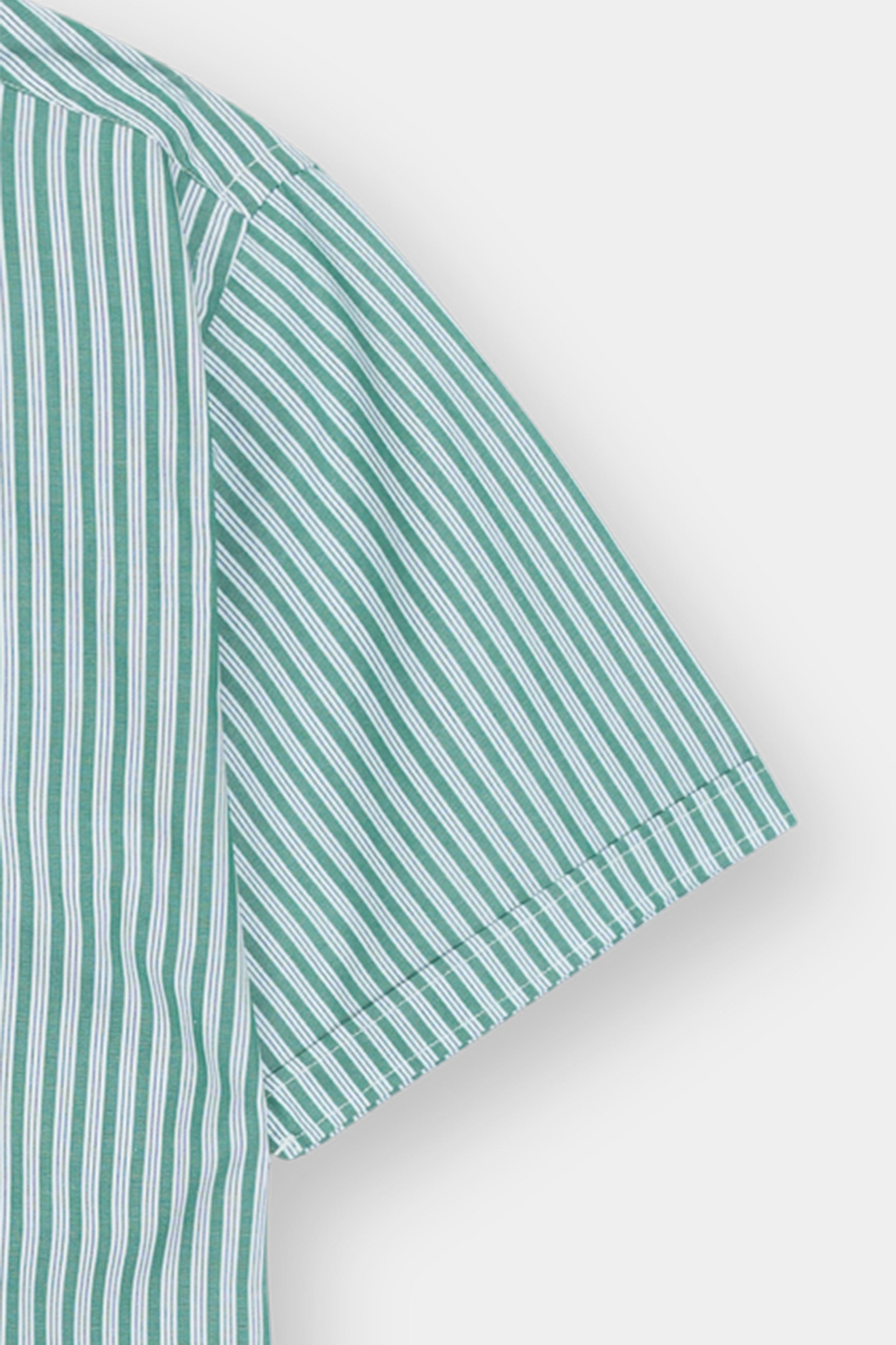 Green and White Vertical Striped Short Sleeve Shirt Reality
