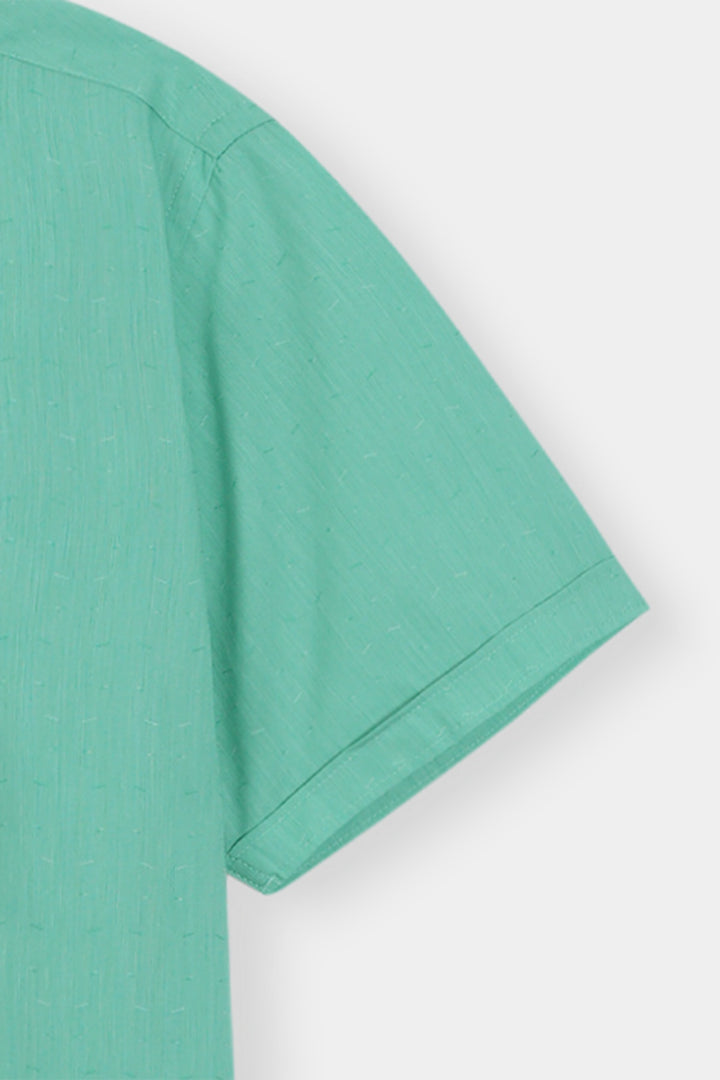 Men's Casual Short Sleeve Green Button-Down Shirt Reality