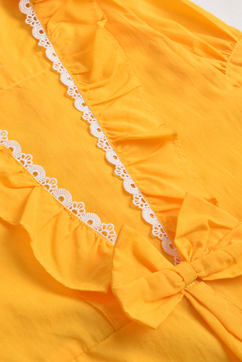 Yellow Ruffled Cotton Jumpsuit Reality
