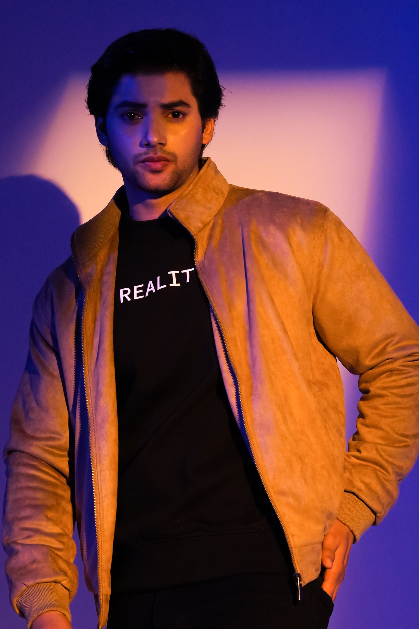 Earthbound Mocha Suede Bomber Jacket Reality