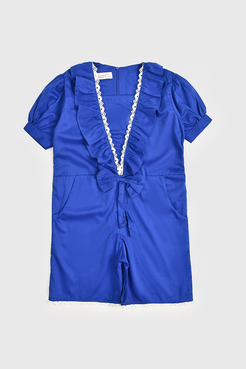 Royal Blue Ruffled Cotton Jumpsuit Reality