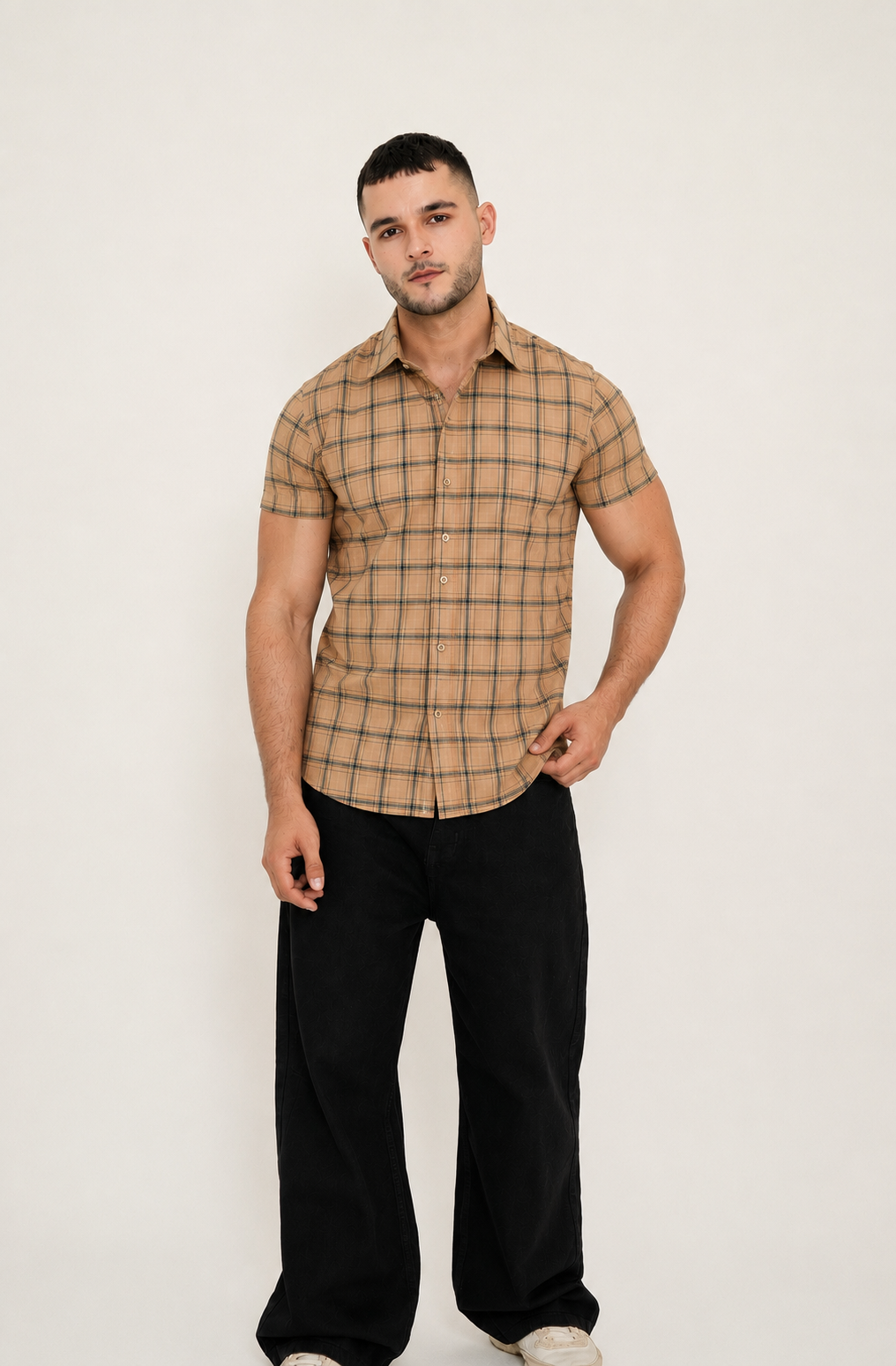 BROWN STRIPED H/S CASUAL SHIRT Reality