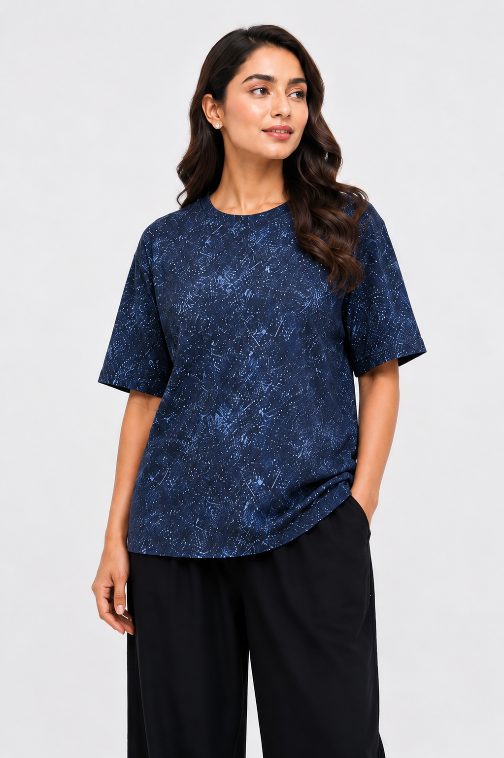 LADIES DOWN SHOULDER NAVY T-SHIRT Reality