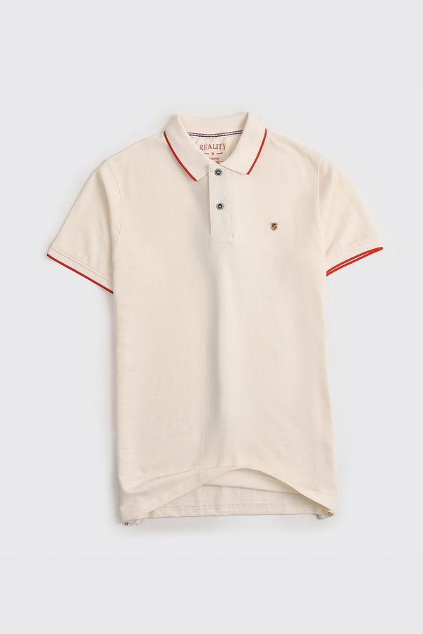 Ivory & Red Pique Tipping Polo