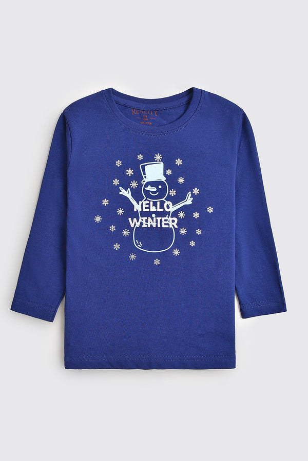 Hello Winter Snowman T-Shirt Blue REALITY