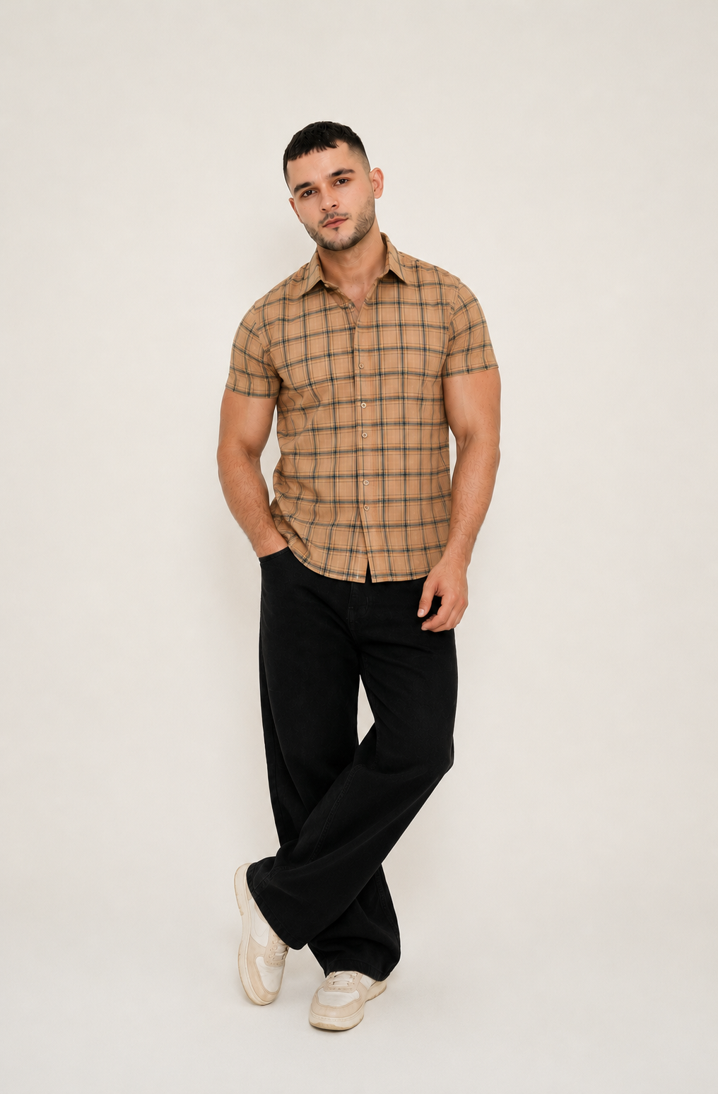 BROWN STRIPED H/S CASUAL SHIRT Reality